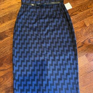 Nordstrom Halogen Black and Marine Blue Zigzag Pencil Skirt with belt. NWT